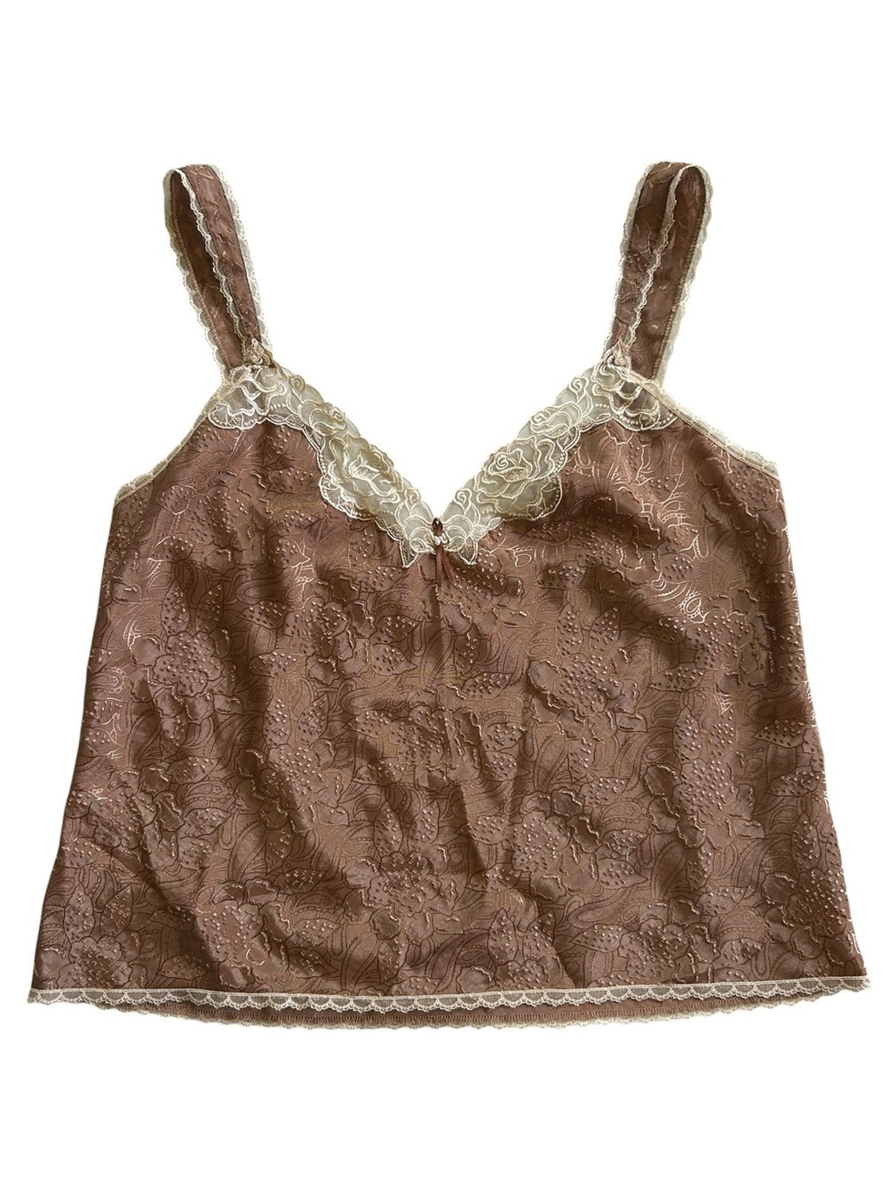 WACOAL Satin Lace Floral Jacquard Slip Cami Top Sz L lingerie Coquette Y2K Fairy